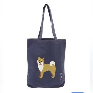 Navy Shiba Inu Dog Print Tote Bag 100% Cotton